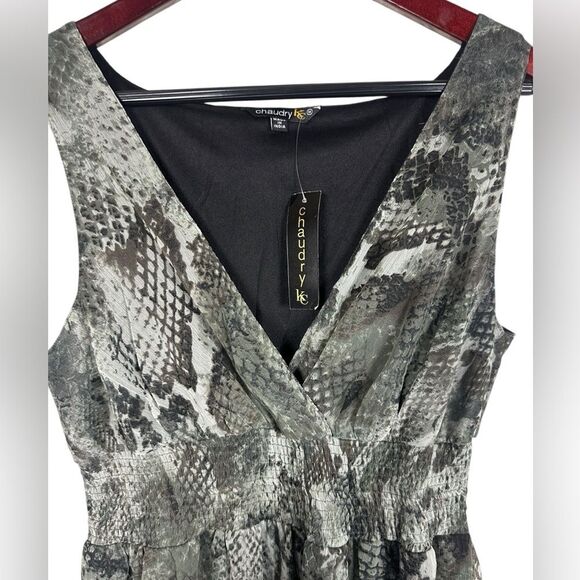 NWT Anthropologie Chaudry Maxi‎ Dress Snake Print Sleeveless Lined silver sz M - Picture 5 of 11